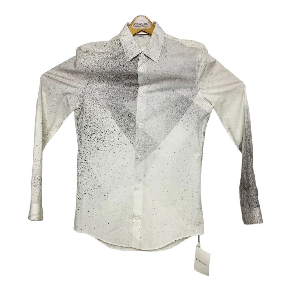 NWT Balenciaga Paris White Cotton Button-Down Shirt Size 38 Grey &‎ Black Paint